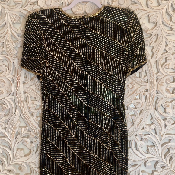 AJ Bari Vintage Hand Beaded Silk CockTail Dress - Picture 5 of 16